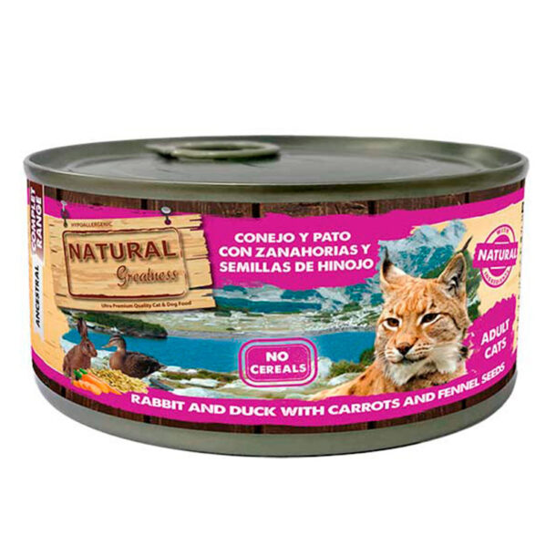 Natural Greatness Lata Conejo Pato Zanahoria Semillas Hinojo para Gatos