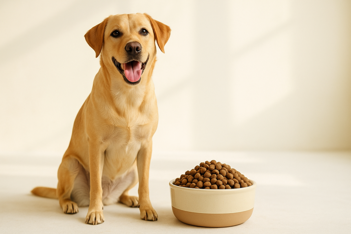 Perro feliz comiendo pienso de alta calidad de Popet Mascotas para una salud integral